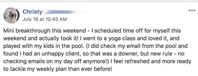Christy J FB Post , Client Breakthroughs